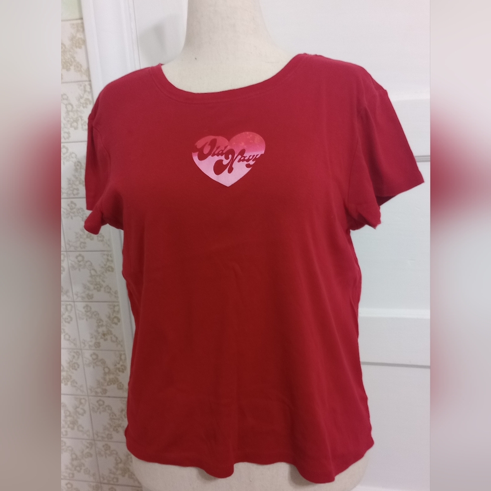 Old Navy- Red Short Sleeve Tee with Heart Graphic